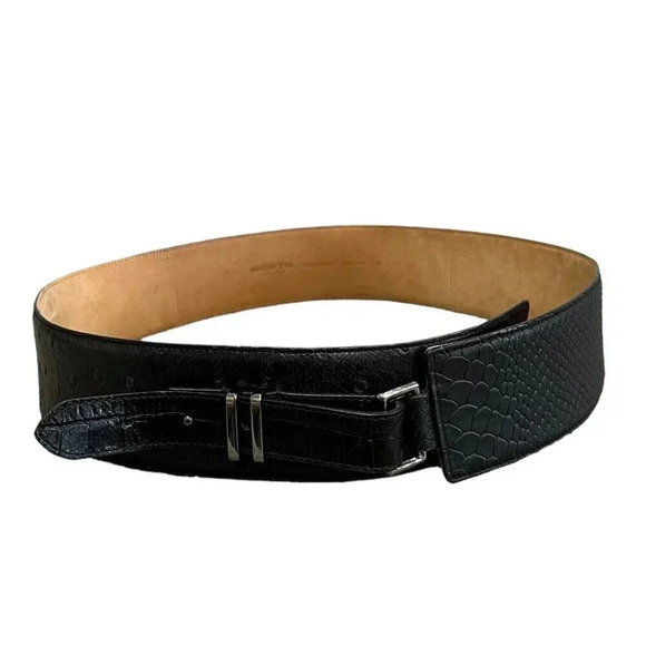 Worth New York Black Embossed Patchwork Leather Belt L - Picture 1 of 5